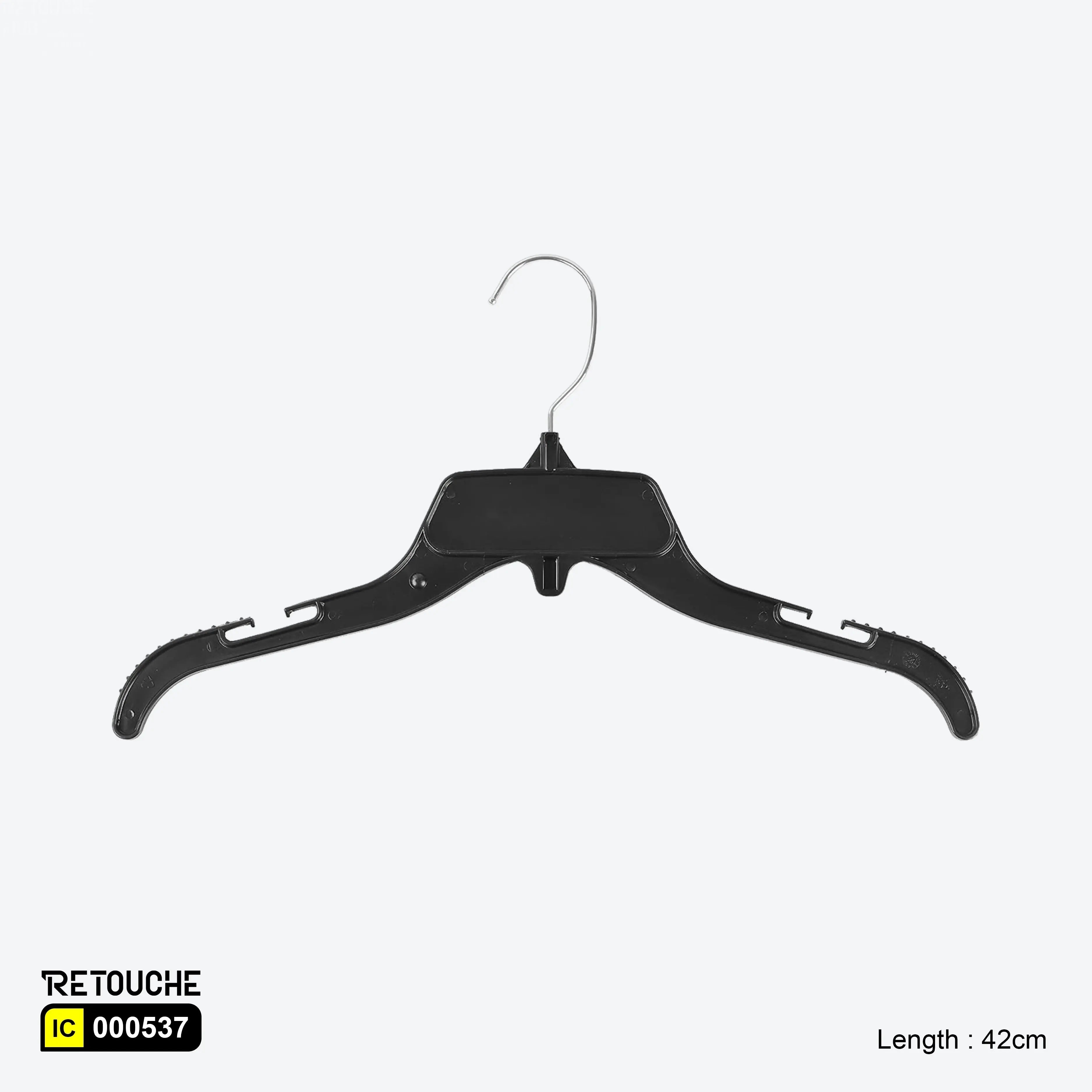 Black plastic hangers, Non-slip clothes hangers, Hangers with strap notches, Durable plastic hangers, Closet organization tools
Stylish black hangers, Non-slip hanger design
Plastic hangers for heavy garments, Versatile black hangers, Lightweight and strong hangers