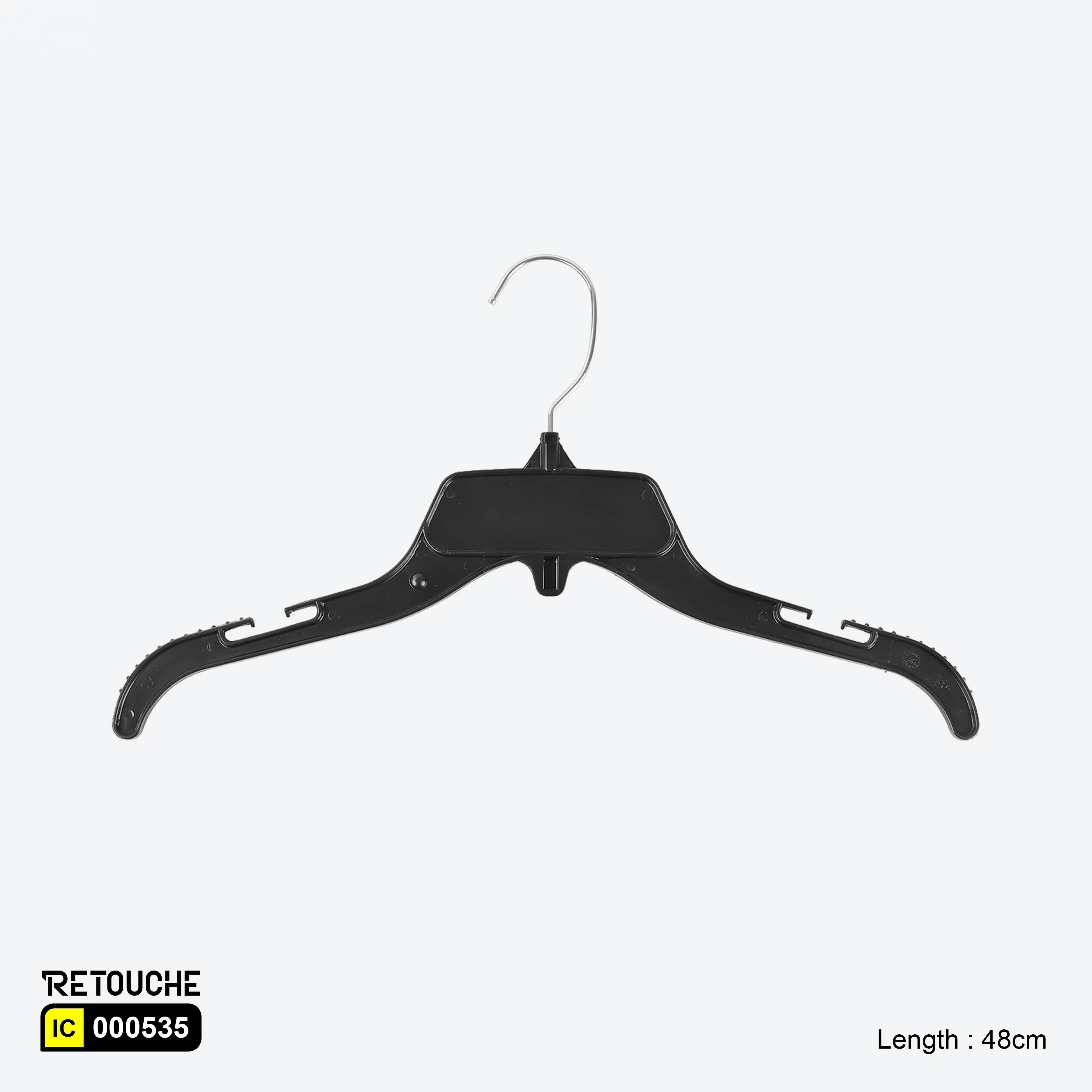 Black plastic hangers, Non-slip clothes hangers, Hangers with strap notches, Durable plastic hangers, Closet organization tools
Stylish black hangers, Non-slip hanger design
Plastic hangers for heavy garments, Versatile black hangers, Lightweight and strong hangers