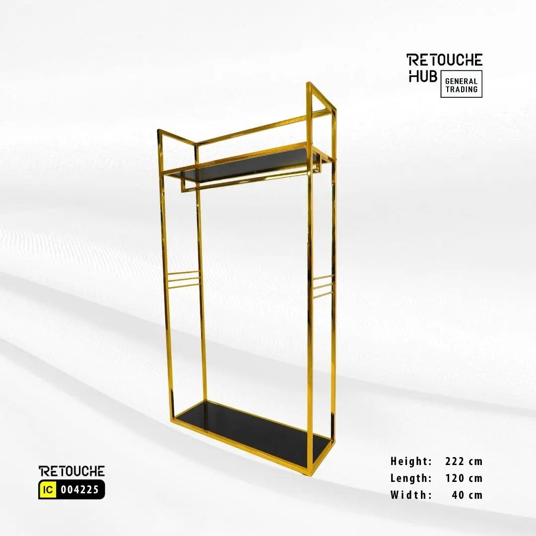 Clothes Stand | Gold Metal with Black Shelf | Modern & Durable Retouche Hub General Trading L.L.C