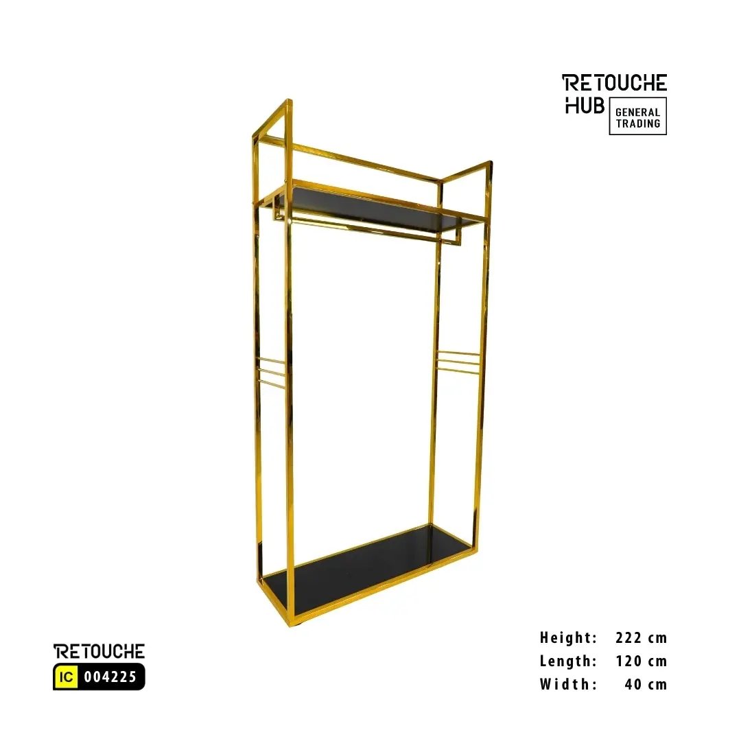 Clothes Stand | Gold Metal with Black Shelf | Modern & Durable Retouche Hub General Trading L.L.C