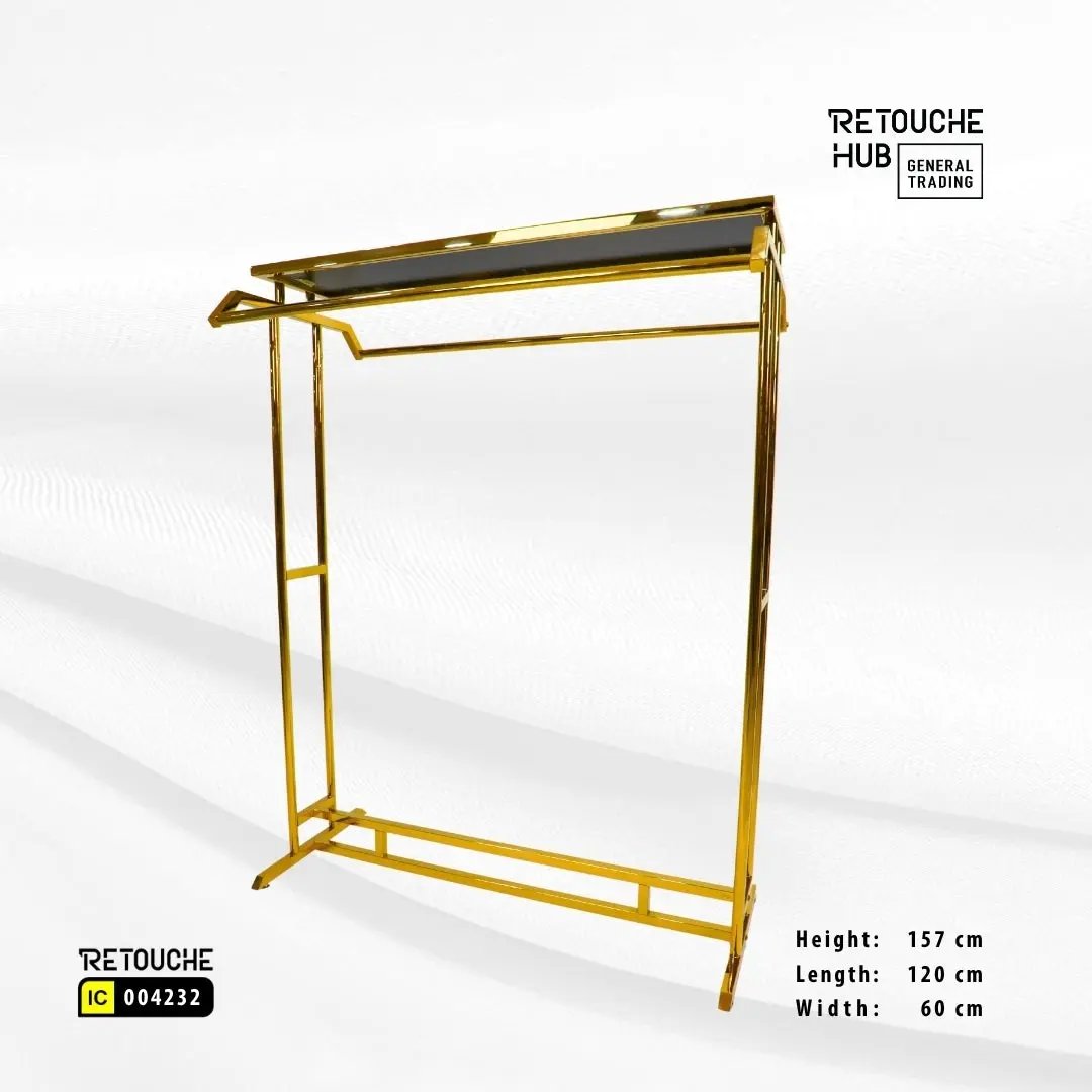 Clothes Stand | Gold Metal with Top Black Shelf | Modern & Durable Retouche Hub General Trading L.L.C