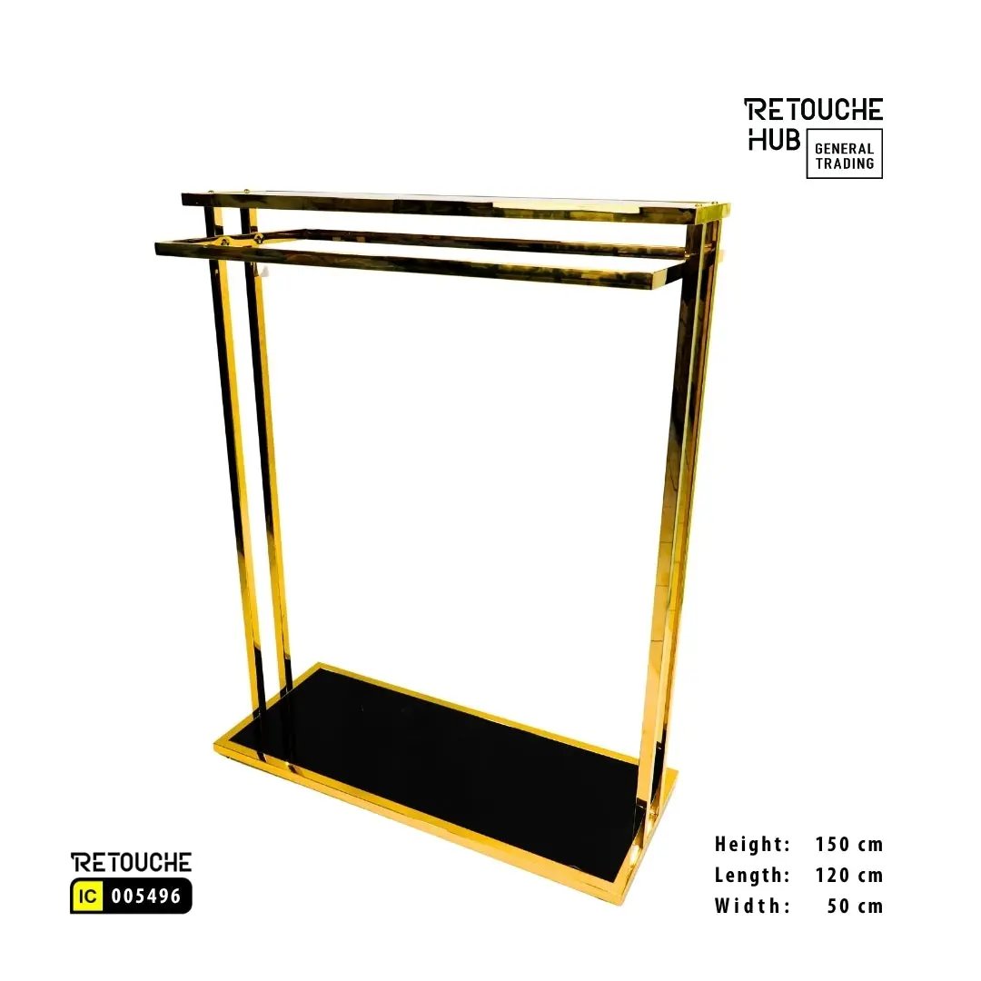 Clothes Stand | Gold Metal with Top Black Shelf | Modern & Durable Retouche Hub General Trading L.L.C