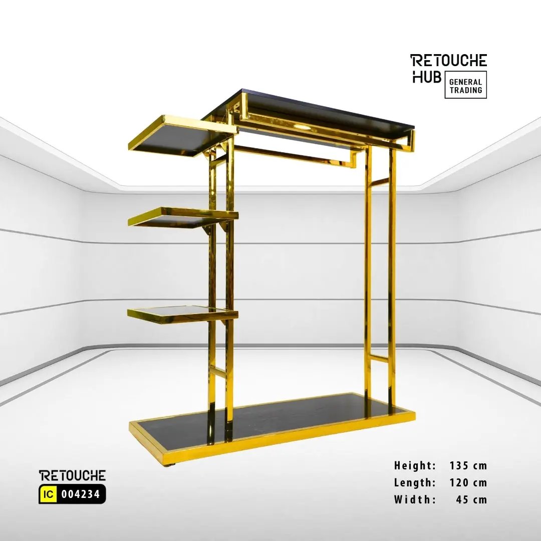 Clothes Stand | Gold Metal with Top Black Shelf | Modern & Durable Retouche Hub General Trading L.L.C