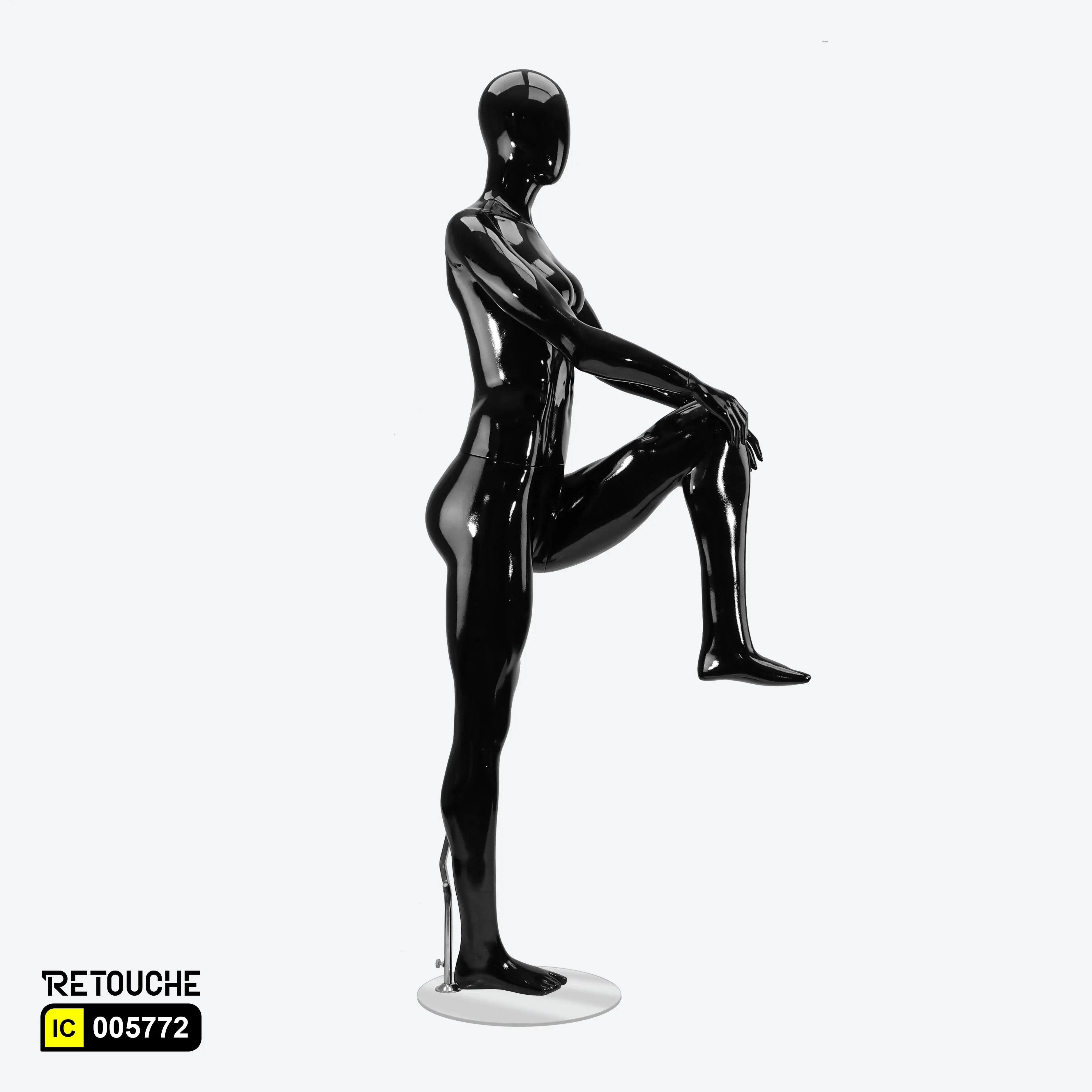 Female Mannequin, Athletic, Egg Face, Full Body, Glossy Black Color Female Mannequin