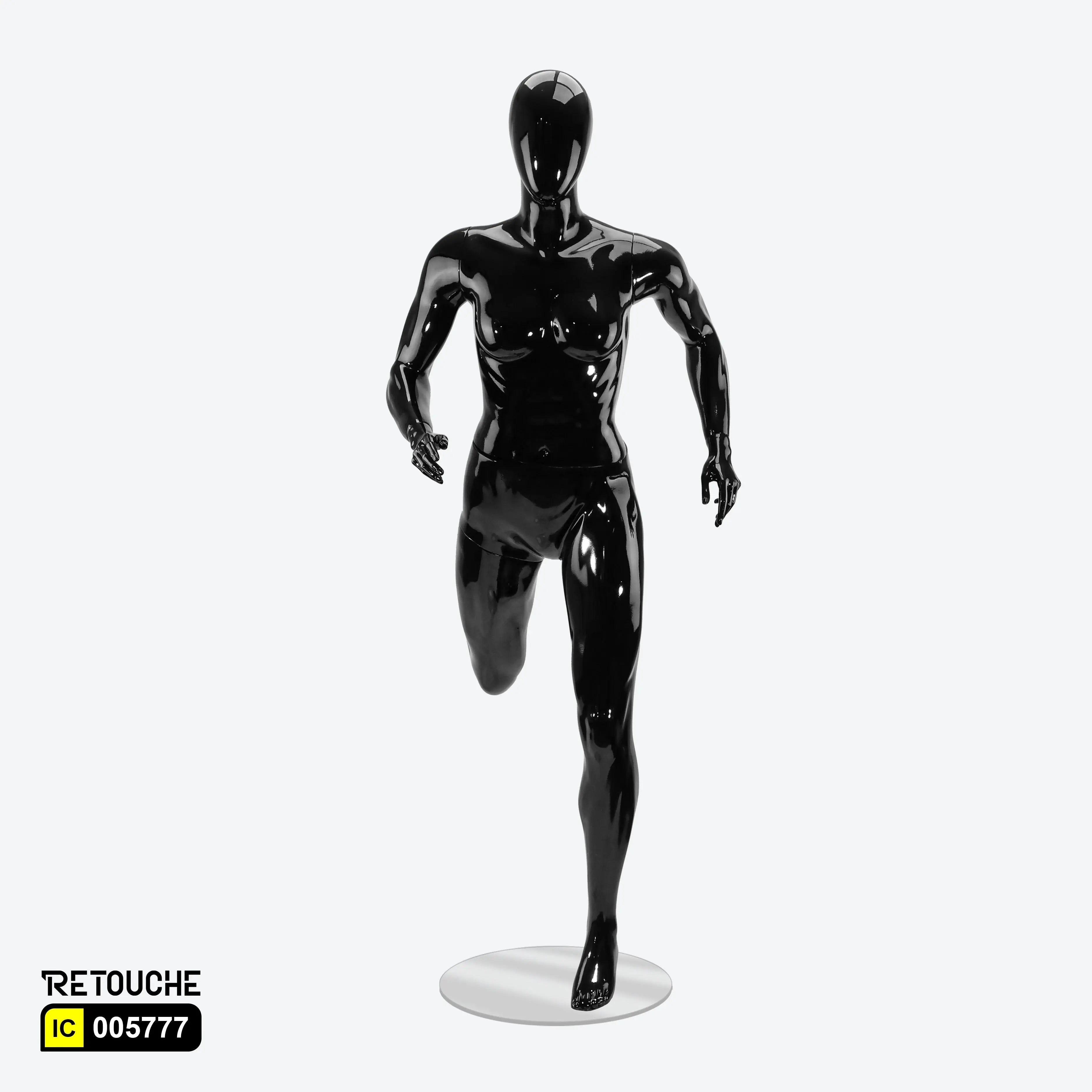 Female Mannequin, Athletic, Egg Face, Full Body, Glossy Black Color Female Mannequin