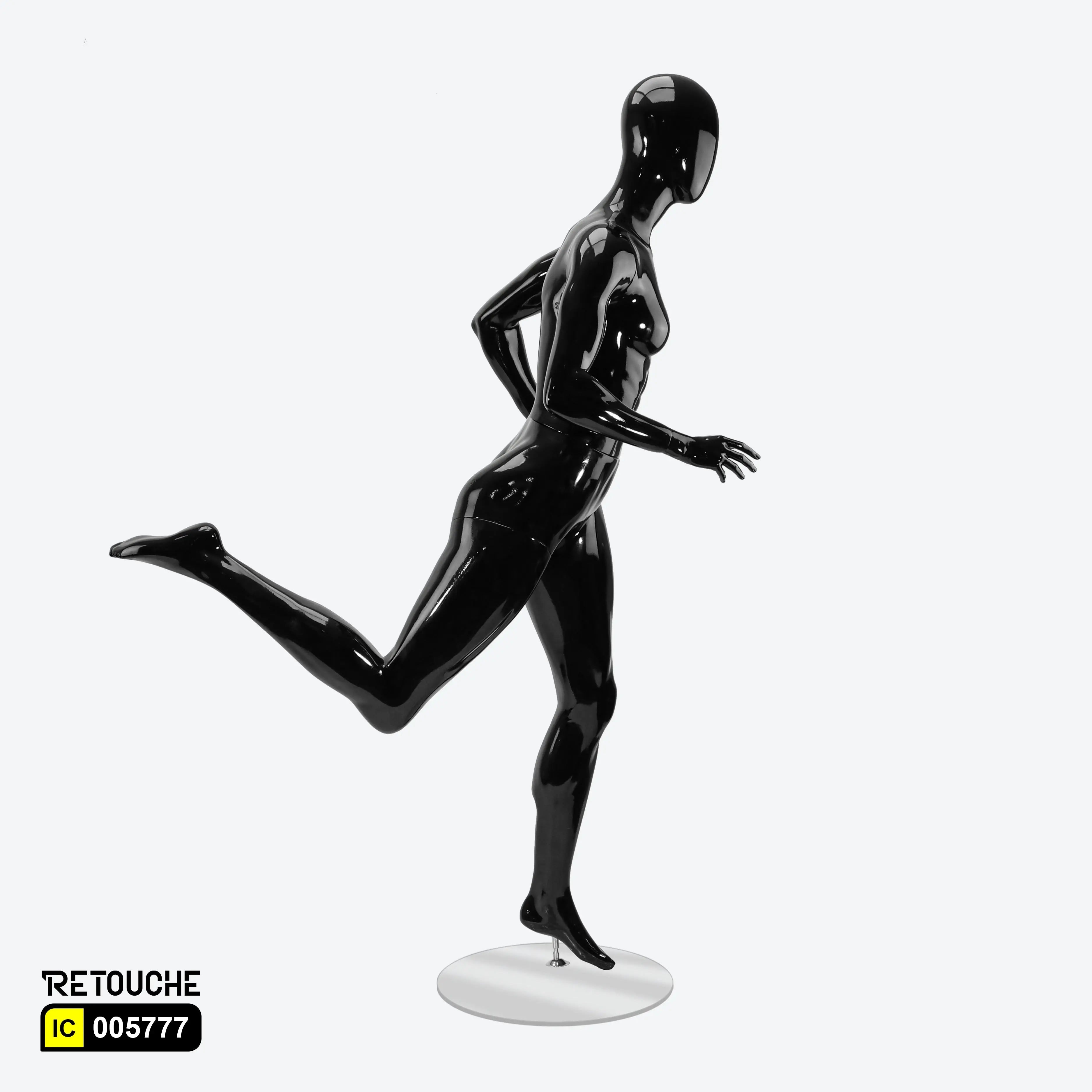 Female Mannequin, Athletic, Egg Face, Full Body, Glossy Black Color Female Mannequin