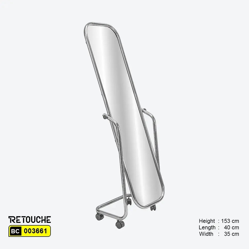 Floor Standing Mirror, Chrome Finish, with Wheels Clothes Hanging Stands