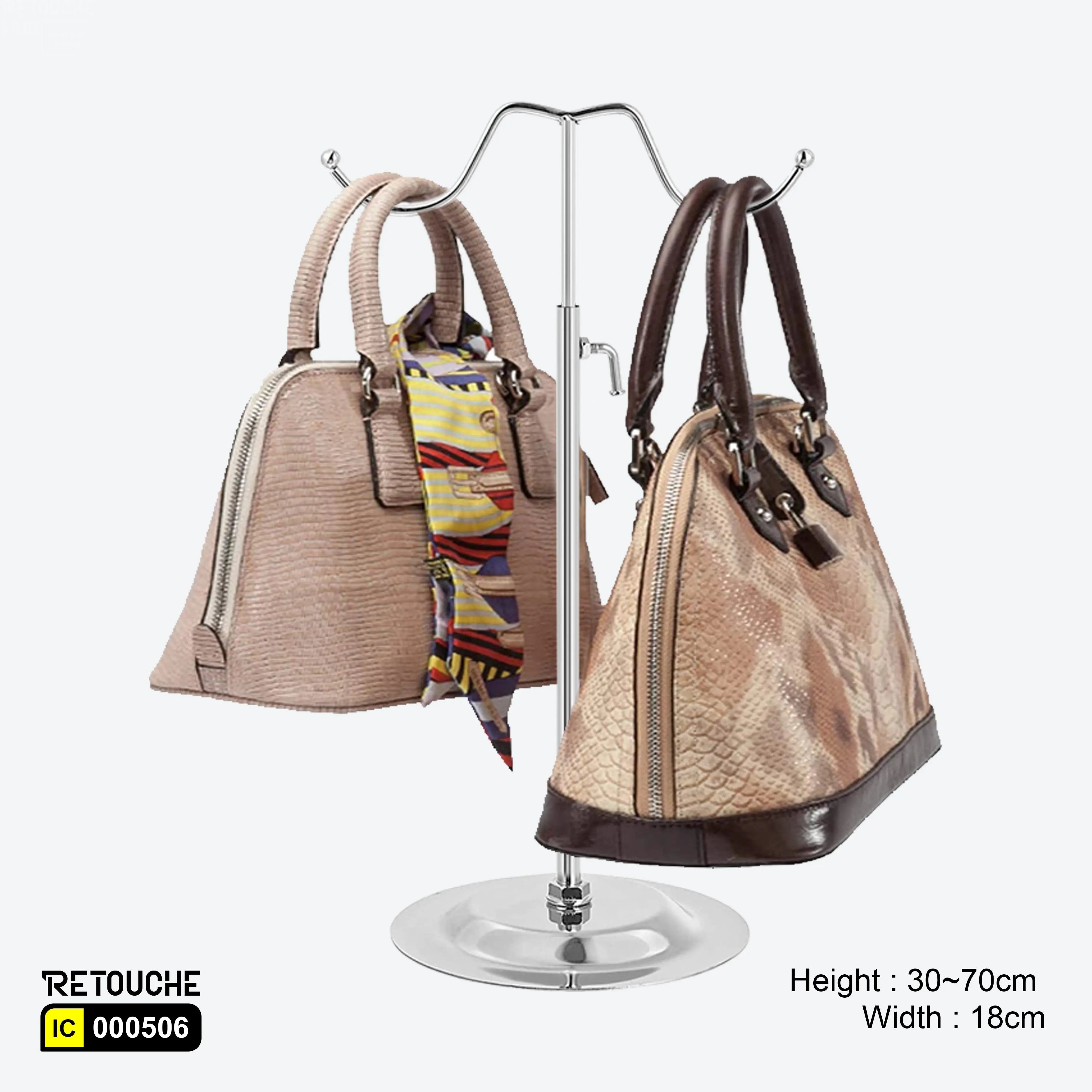 Handbag Metal Display Stand with Double Hook, Adjustable, Chrome Plated Displays & Showcases