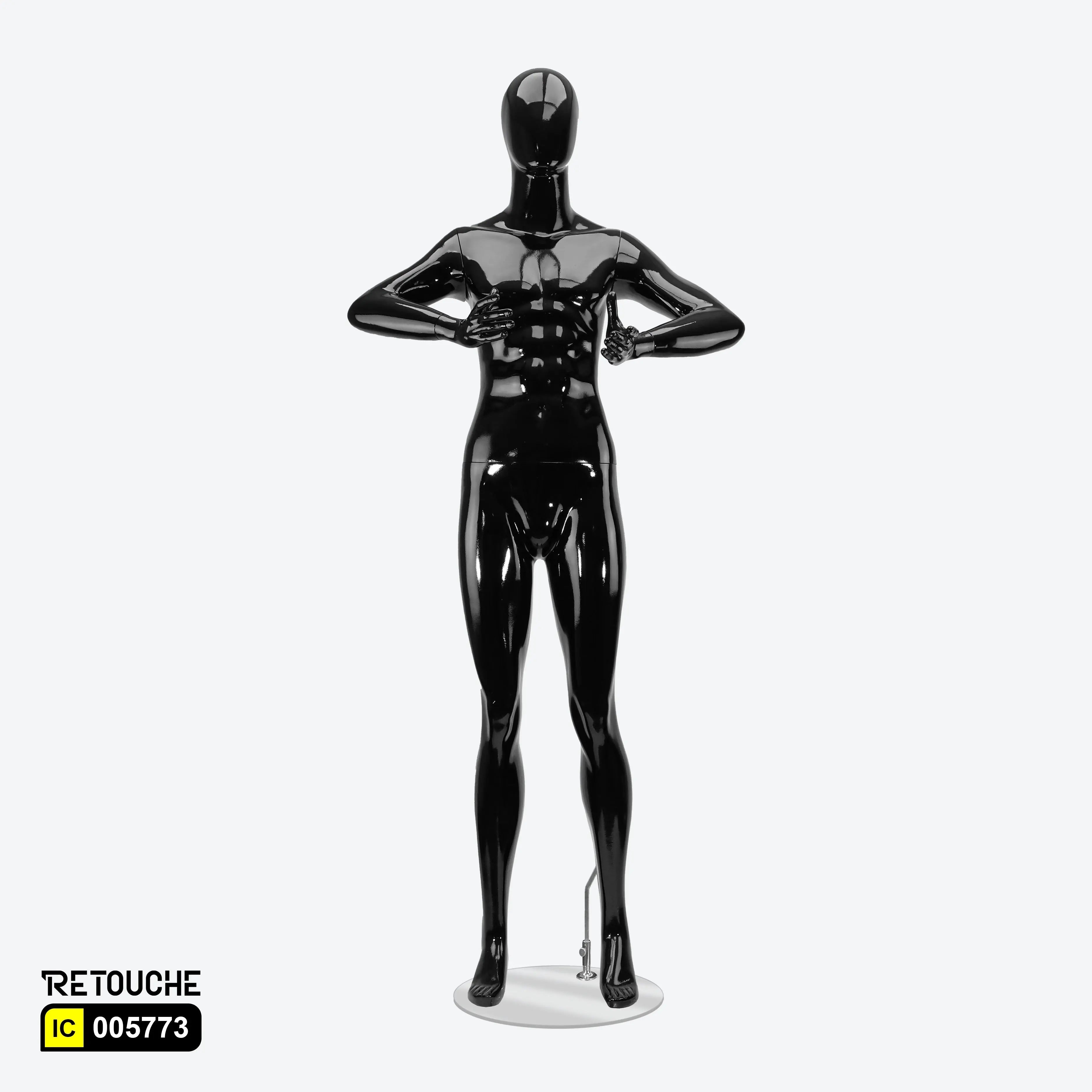 Male Mannequin, Athletic, Egg Face, Full Body, Glossy Black Color Male Mannequin