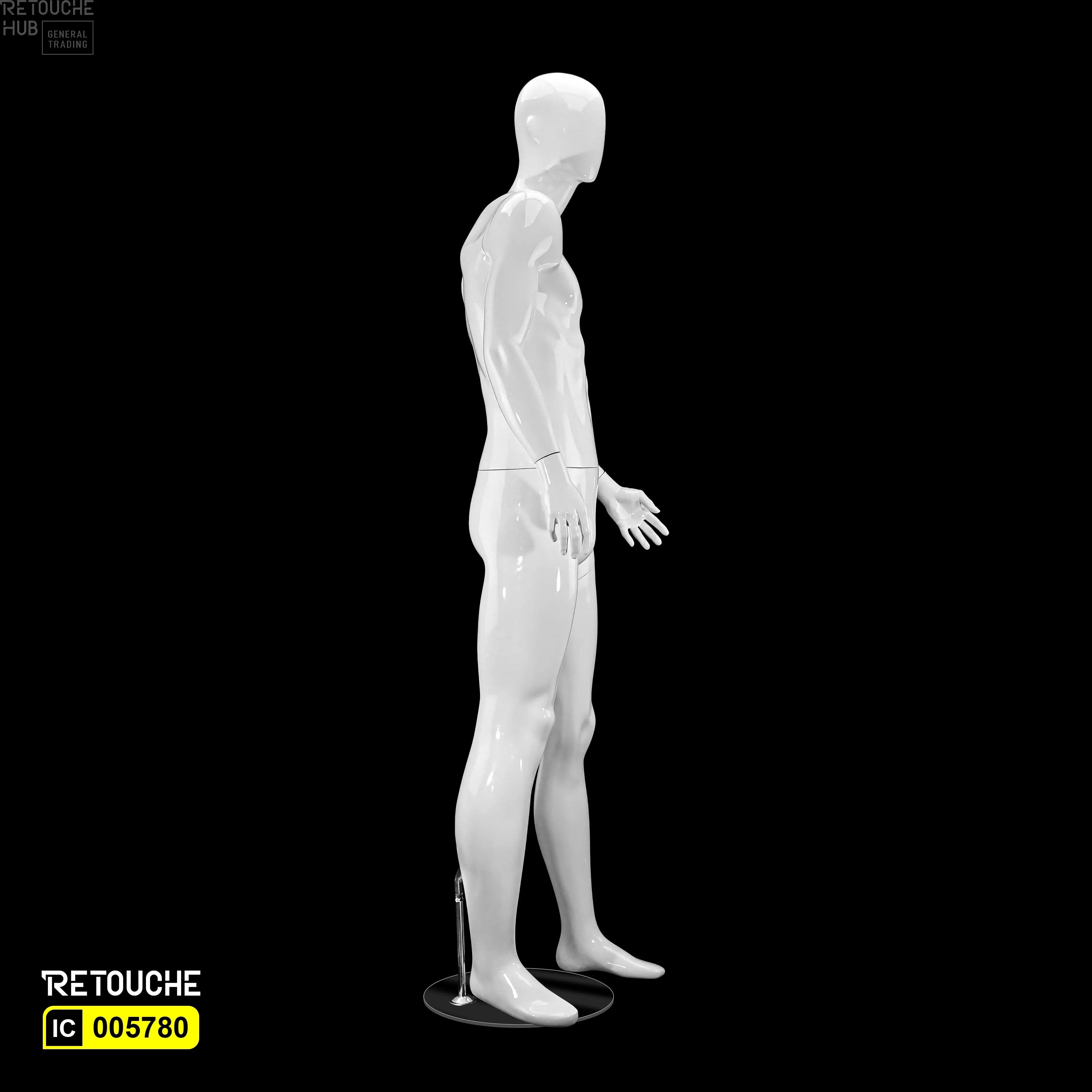 Male Mannequin, Egg Face, Full Body, Glossy White Color Male Mannequin