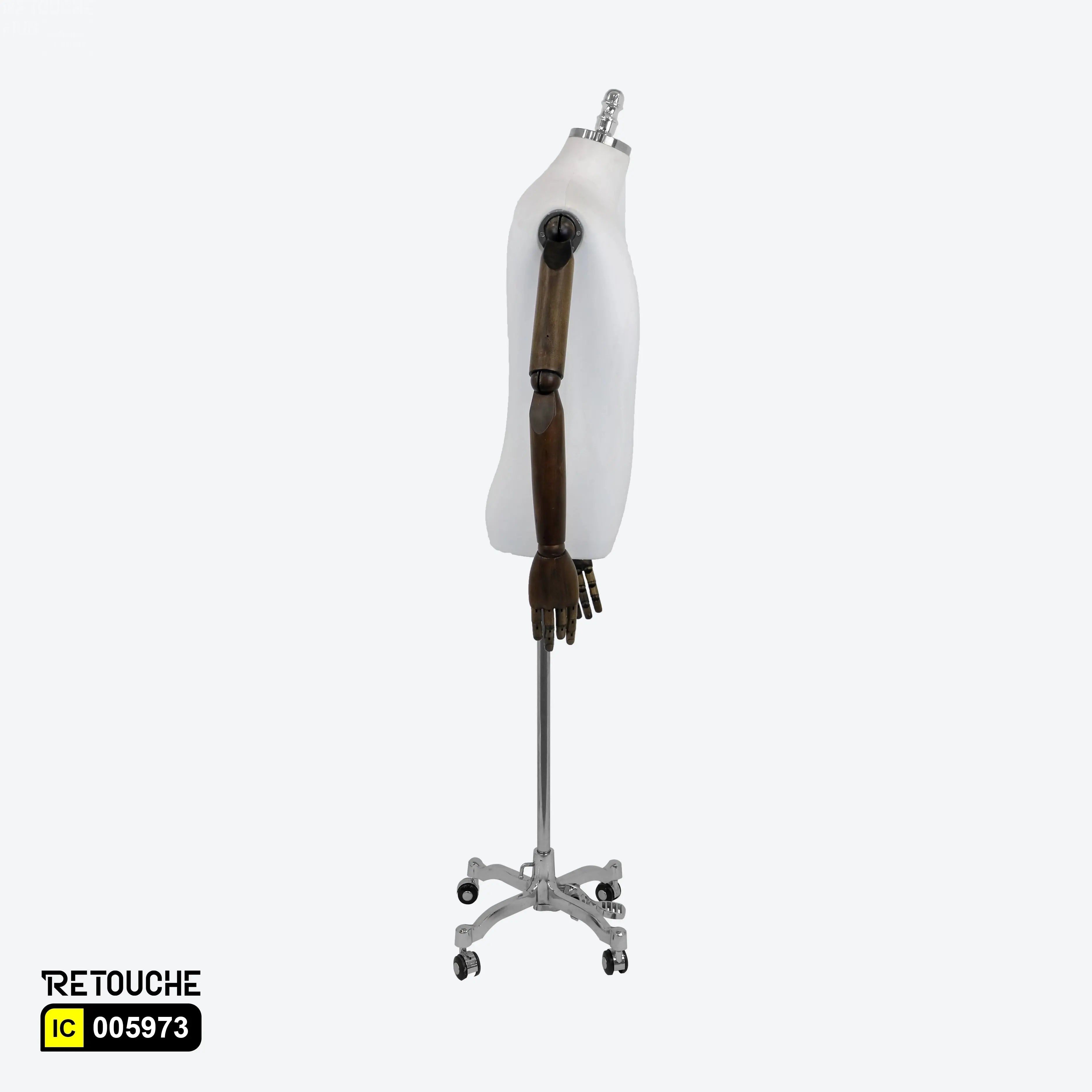 Male Mannequin, Torso, Headless, with Wooden Arms, Height- Adjustable, Beige Male Mannequin