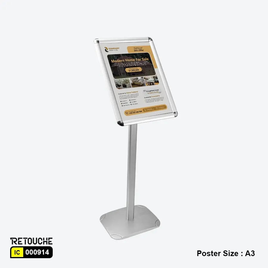 Metal Advertising Poster Display Floor Stand, Snap-Frame, Poster size : A3 Clothes Hanging Stands