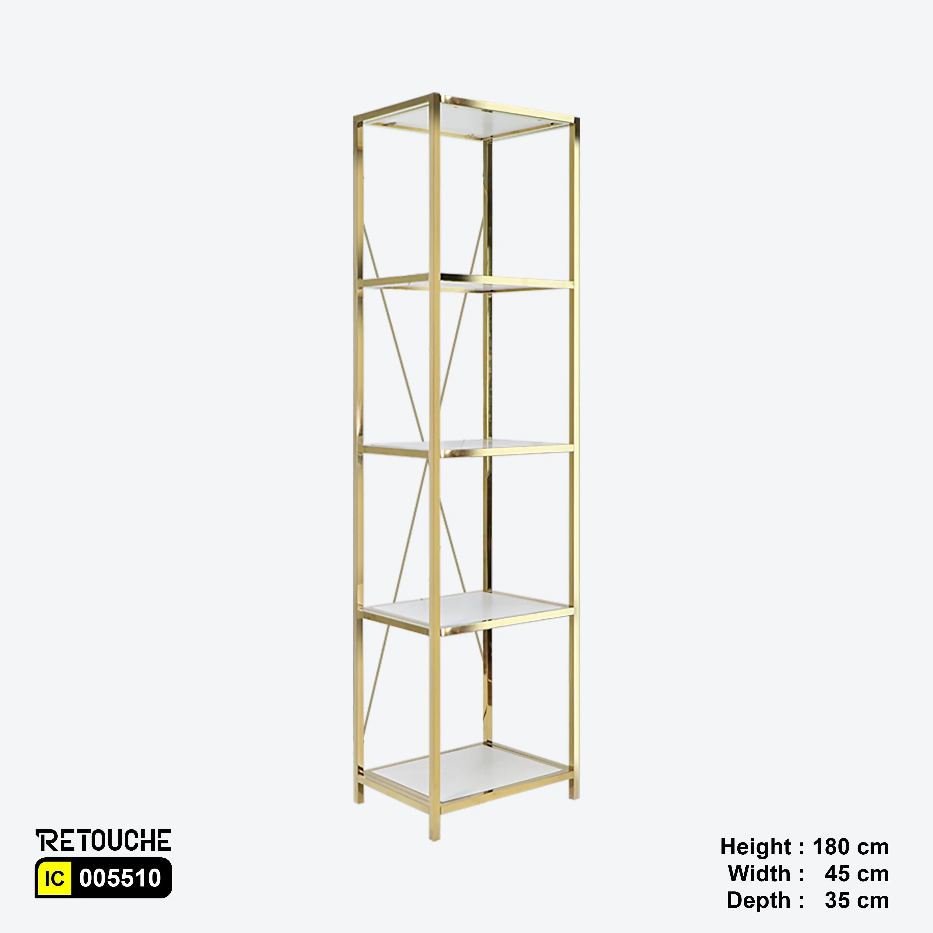 Metal Shelving Unit, 5 Tier, Gold Metal and White Wood Shelves Shelving Systems