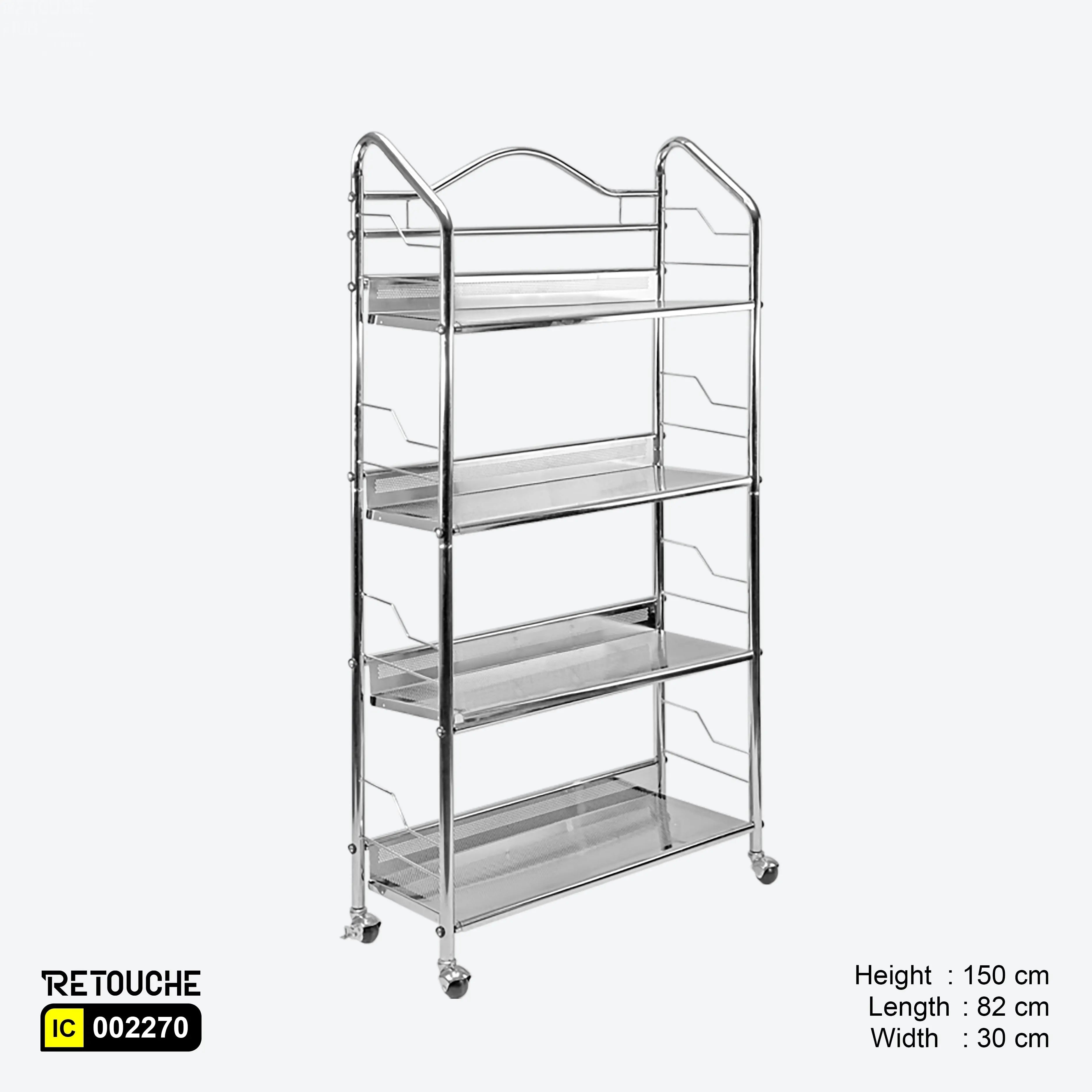 Metal Shelving Unit, Trolley, 4-Tier, Chrome Plated Shelving Systems