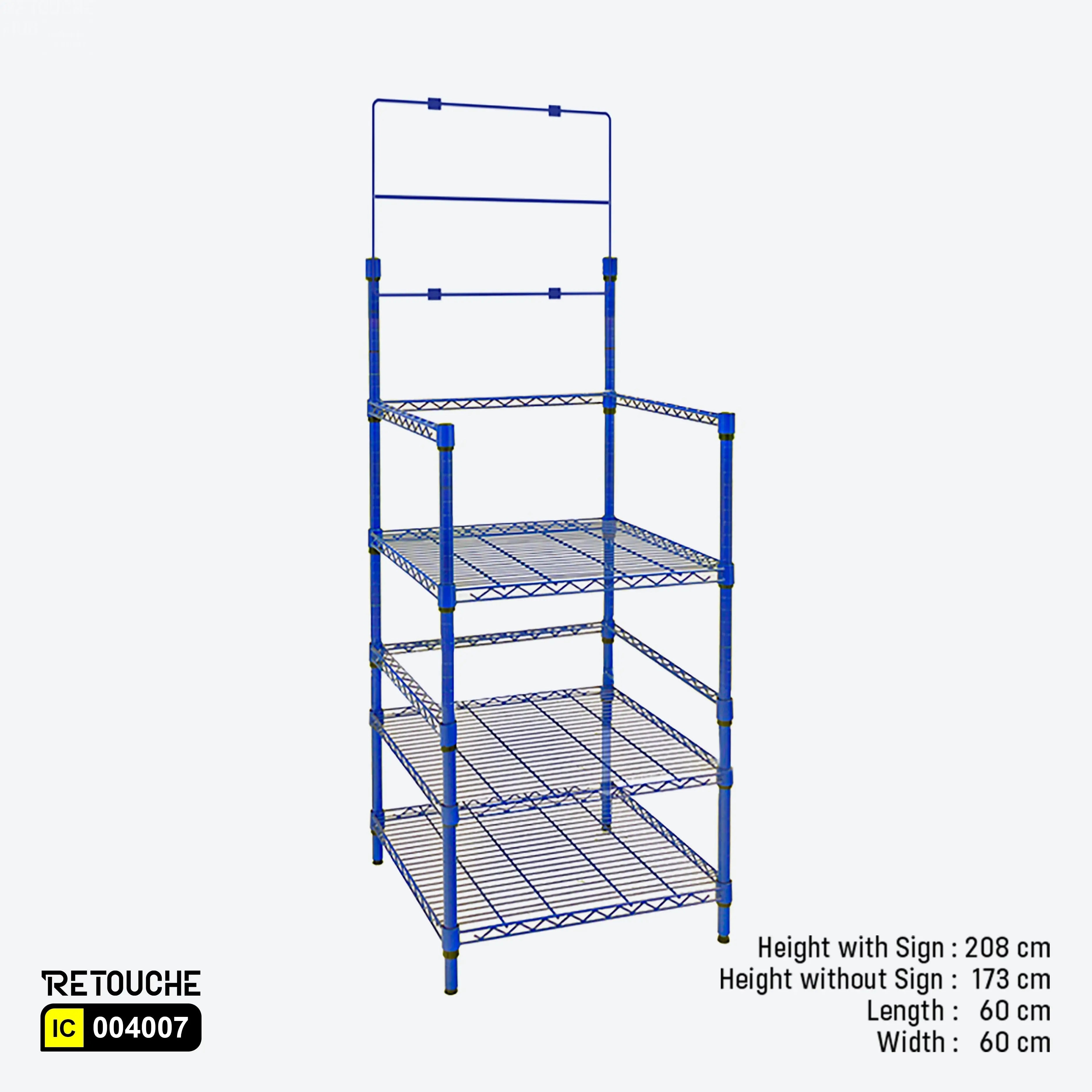 Shelving Rack for Water Bottles, 3 Tiers with Sign Holder, Metal, Blue Shelving Systems